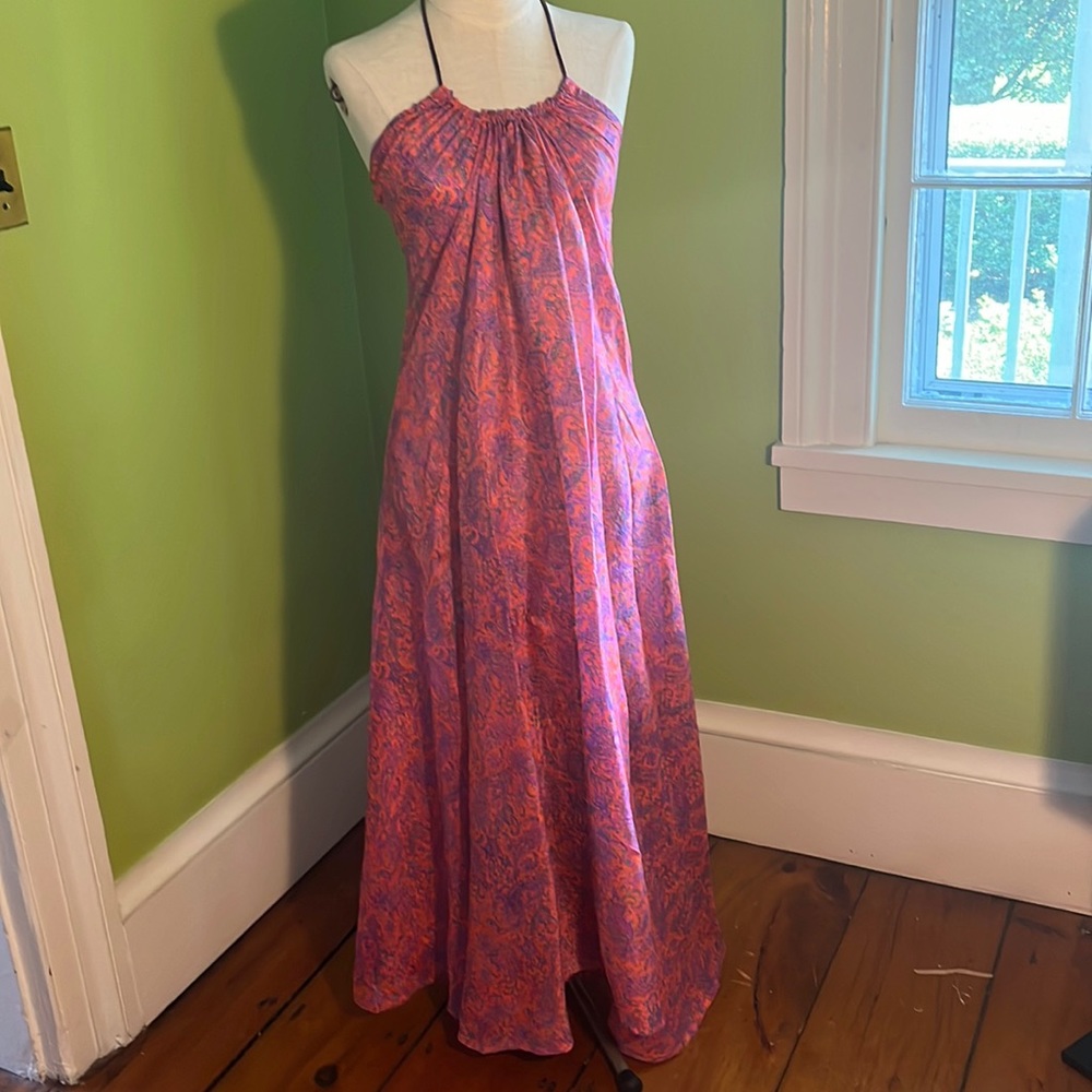 vintage silk sari upcycled halter maxi